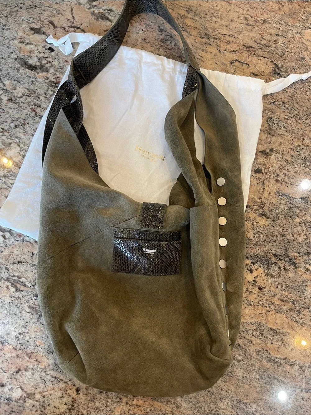 Limited Edition Hammitt Olive Snakeskin Leather Hobo Tom Large Reversible!
